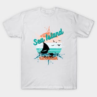 Sea Island Georgia Retro Vintage Exploding Sunset T-Shirt